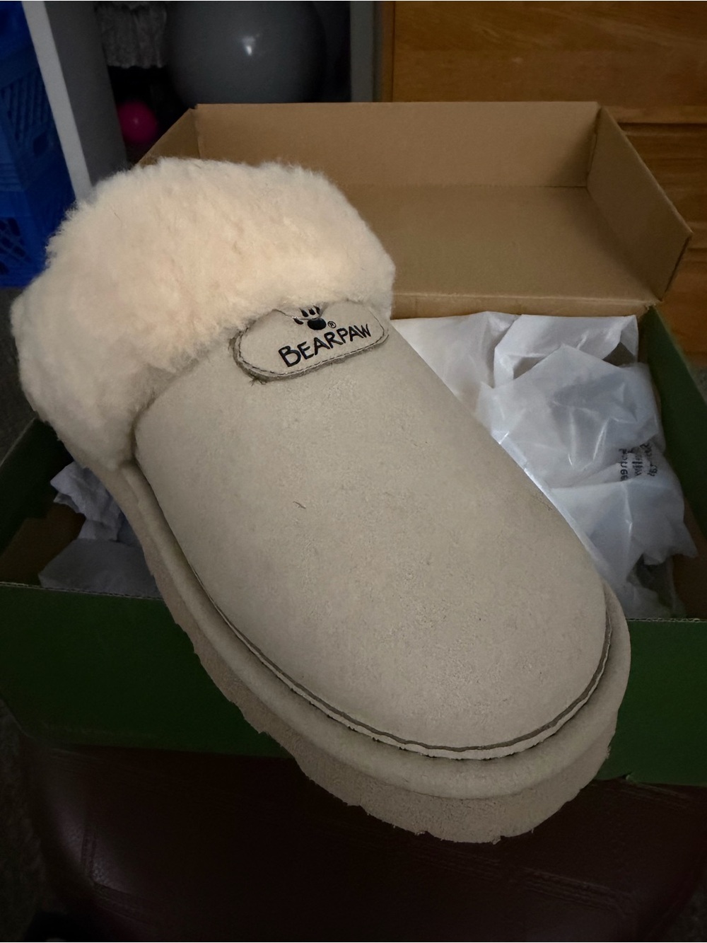 BearPaw Cream Shearling Cuff Slip-On Women's Slippers